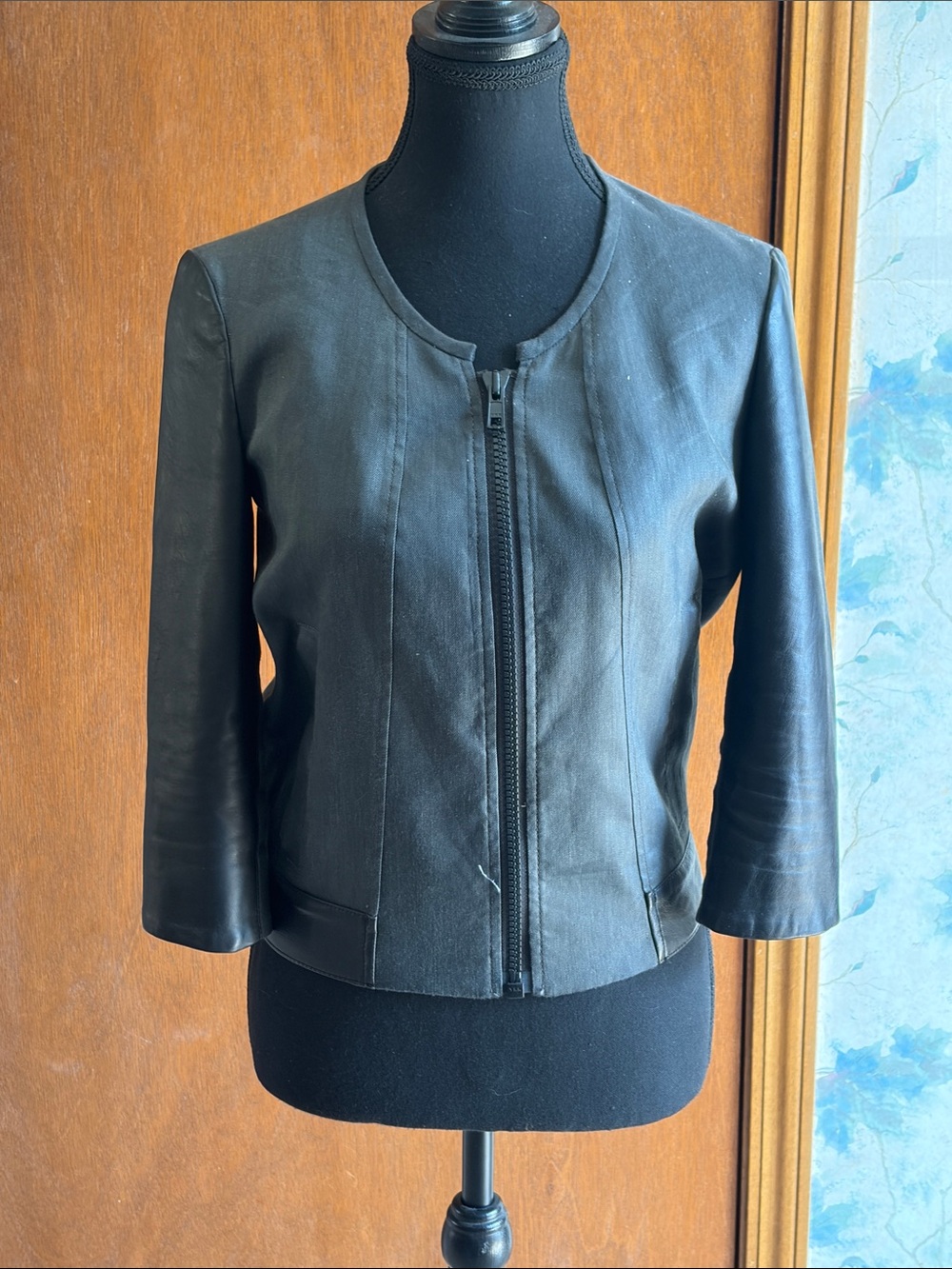 Helmut Lang Black Collarless Leather Zip Jacket